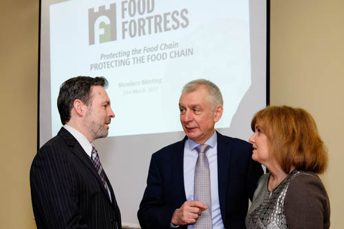 Simon Haughey, Queen's University Belfast; Robin Irvine, Food Fortress and Linda Jamison, Invest NI at the Food Fortress Members Meeting in Armagh. Photograph: Columba O'Hare